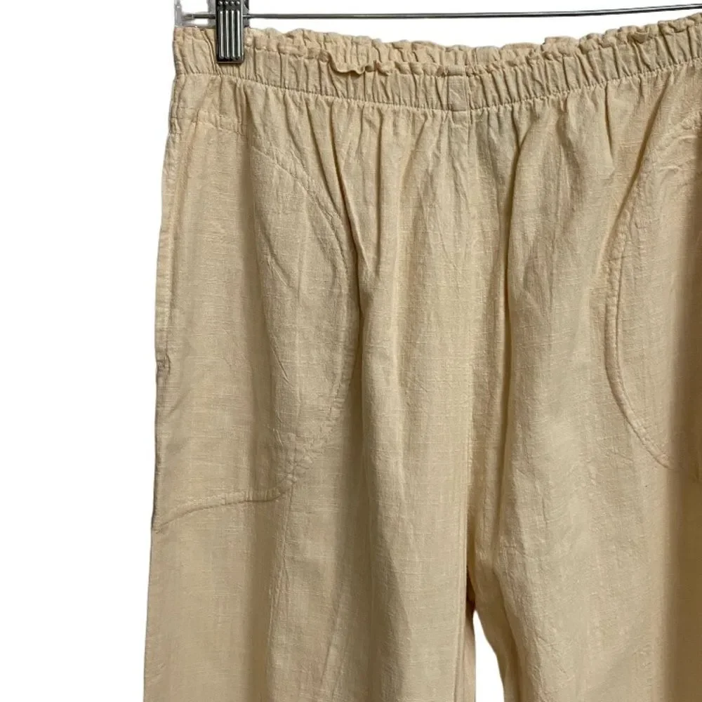 Produce Company Pull On Textured Pants Women's M Cotton Pockets Buttercream Boho